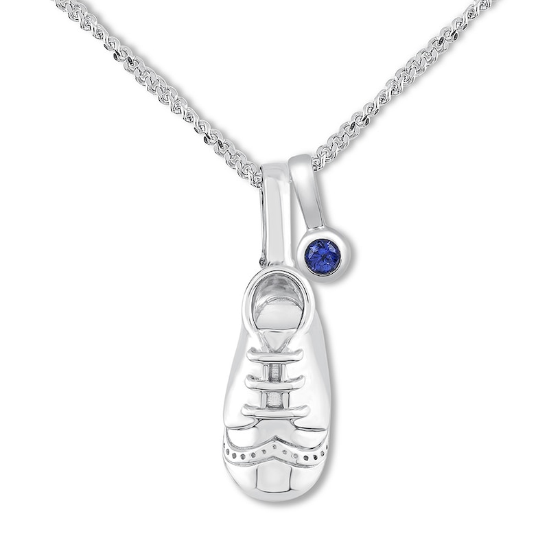 Emmy London Sapphire Baby Shoe Necklace Sterling Silver 20"
