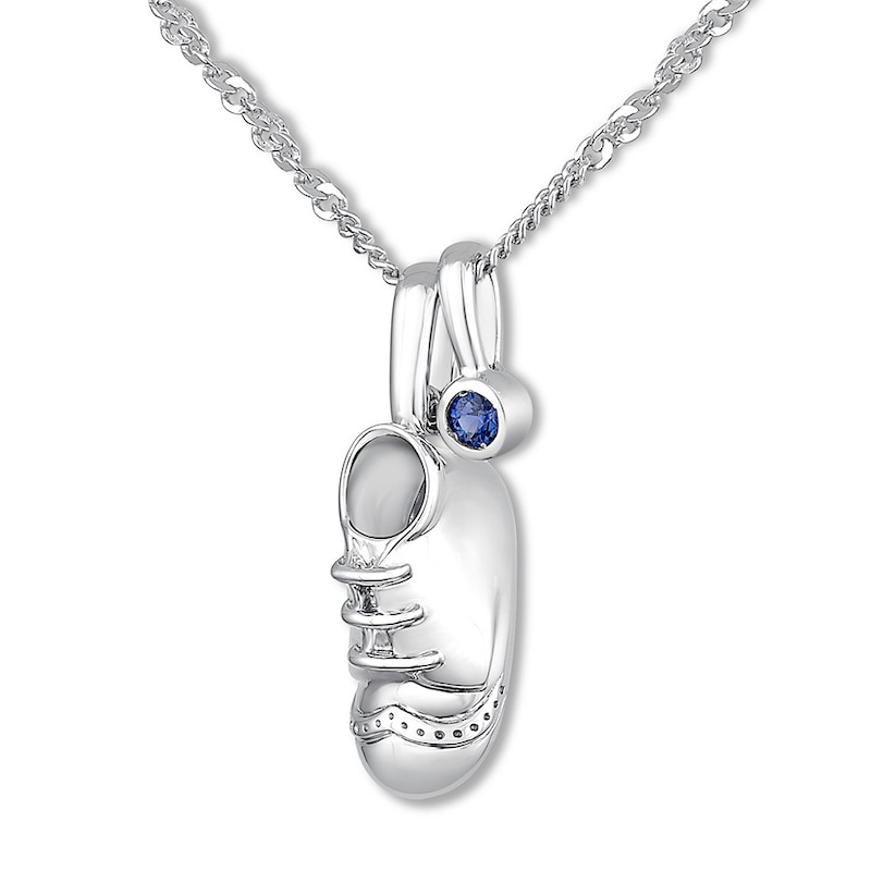 Emmy London Sapphire Baby Shoe Necklace Sterling Silver 20"