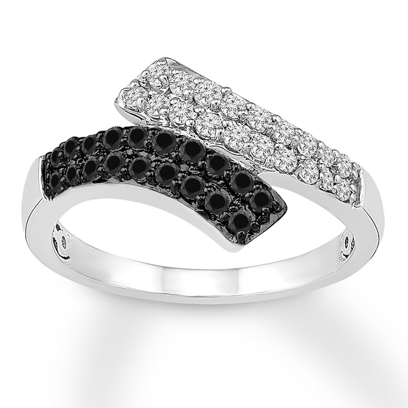 Main Image 1 of Black & White Diamond Ring 1/2 ct tw Round-cut Sterling Silver