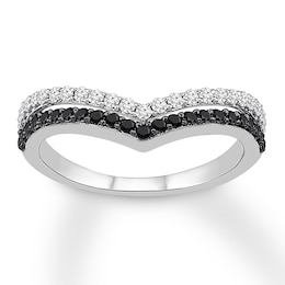 Black & White Diamond Chevron Ring 1/2 ct tw Sterling Silver