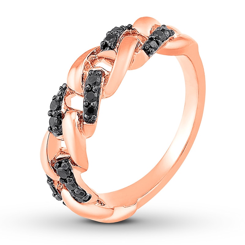 Main Image 3 of Black Diamond Chain Ring 1/4 ct tw Round-cut 10K Rose Gold