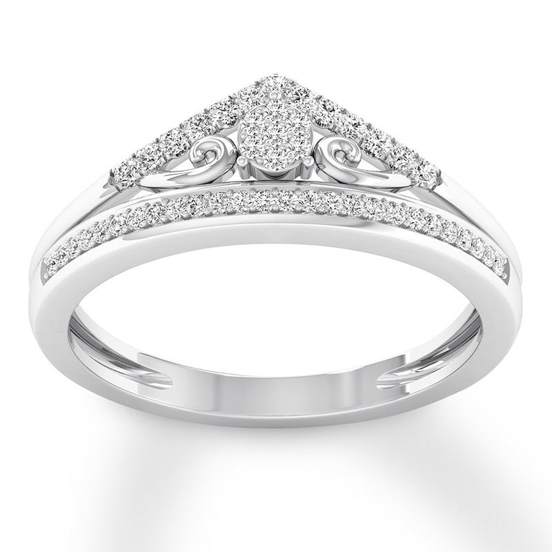 Main Image 1 of Diamond Chevron Ring 1/8 ct tw Round-cut 10K White Gold