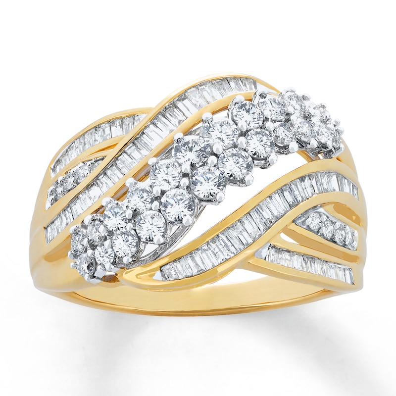 Diamond Ring 1 ct tw Round/Baguette 10K Yellow Gold | Womens Rings ...