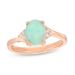 Natural Ethiopian Opal Ring 1/15 ct tw Diamonds 10K Rose Gold