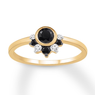 Black & White Diamond Ring 3/8 ct tw Round-cut 10K Yellow Gold | Kay