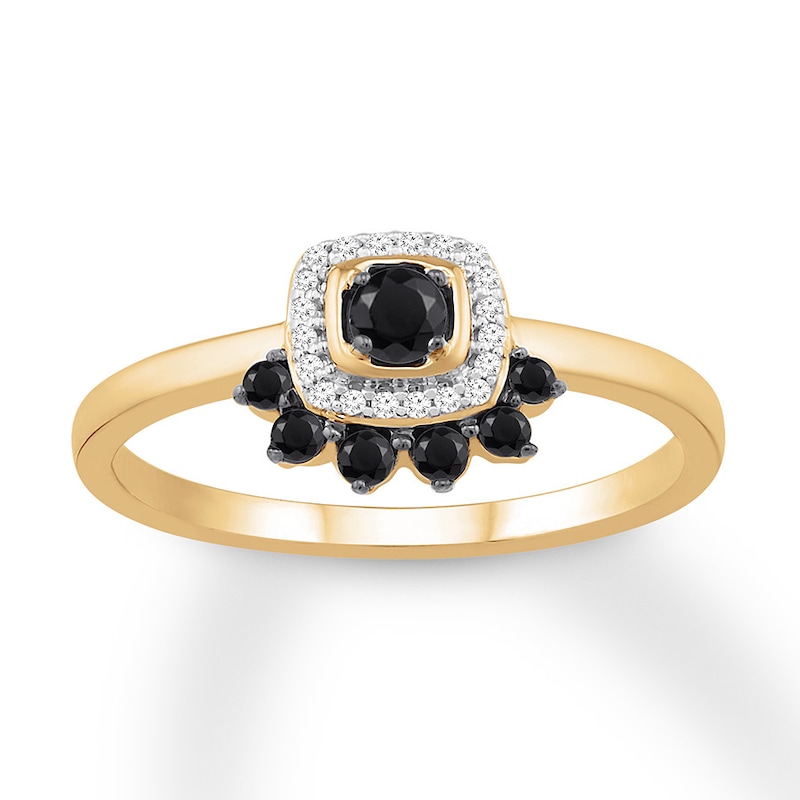 Main Image 1 of Black & White Diamond Ring 1/4 ct tw Round-cut 10K Yellow Gold