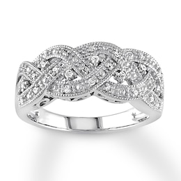 Diamond Woven Ring 1/8 ct tw Round-cut Sterling Silver
