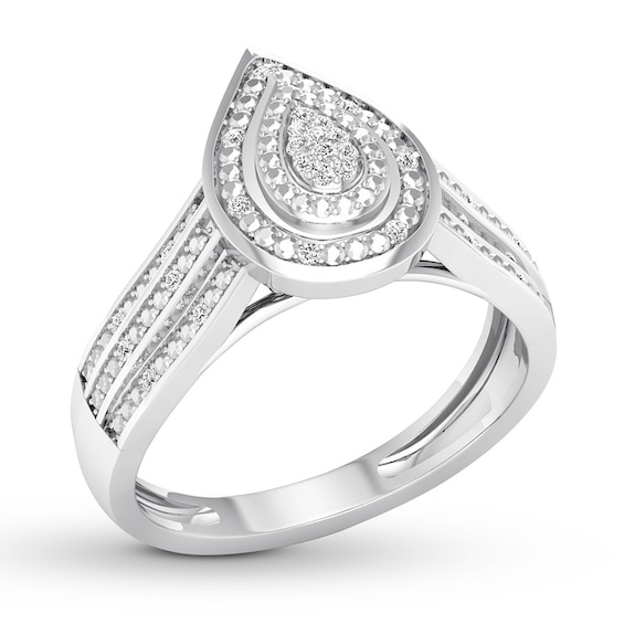 Diamond Teardrop Ring 1/15 ct tw Round-cut 10K White Gold | Womens ...