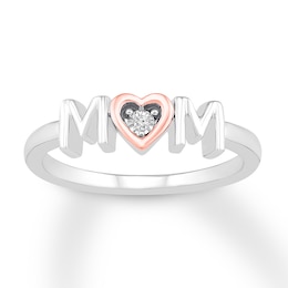 &quot;Mom&quot; Ring with Diamond Accent Sterling Silver & 10K Rose Gold