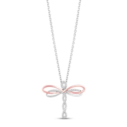Hallmark Diamonds Dragonfly Necklace 1/10 ct tw Sterling Silver & 10K Rose Gold 18&quot;