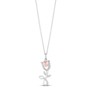 Enchanted Disney Wish 1/8 CT. T.W. Diamond WISH Logo Necklace in Sterling  Silver and 10K Gold