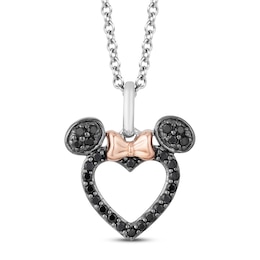 Disney Treasures Minnie Mouse Black Diamond Heart Necklace 1/5 ct tw 10K Rose Gold & Sterling Silver 17&quot;