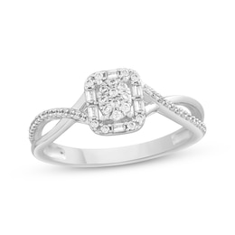 Diamond Fashion Ring 1/4 ct tw Round & Baguette 10K White Gold