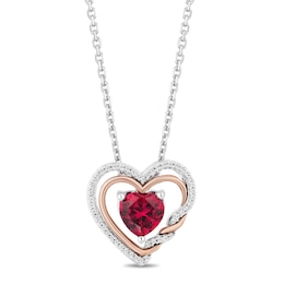 Hallmark Diamonds Lab-Created Ruby Heart Necklace 1/10 ct tw 10K Rose Gold & Sterling Silver 18&quot;