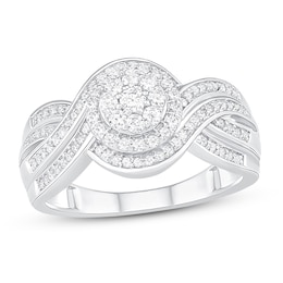 Diamond Halo Ring 1/2 ct tw Round-cut 10K White Gold