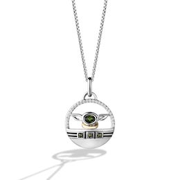 Star Wars Grogu Green Tourmaline Necklace 1/10 ct tw Diamonds Sterling Silver/10K Yellow Gold 18&quot;