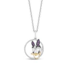 Disney Treasures Daisy Duck Amethyst & Diamond Necklace 1/10 ct tw Sterling Silver & 10K Yellow Gold 17&quot;