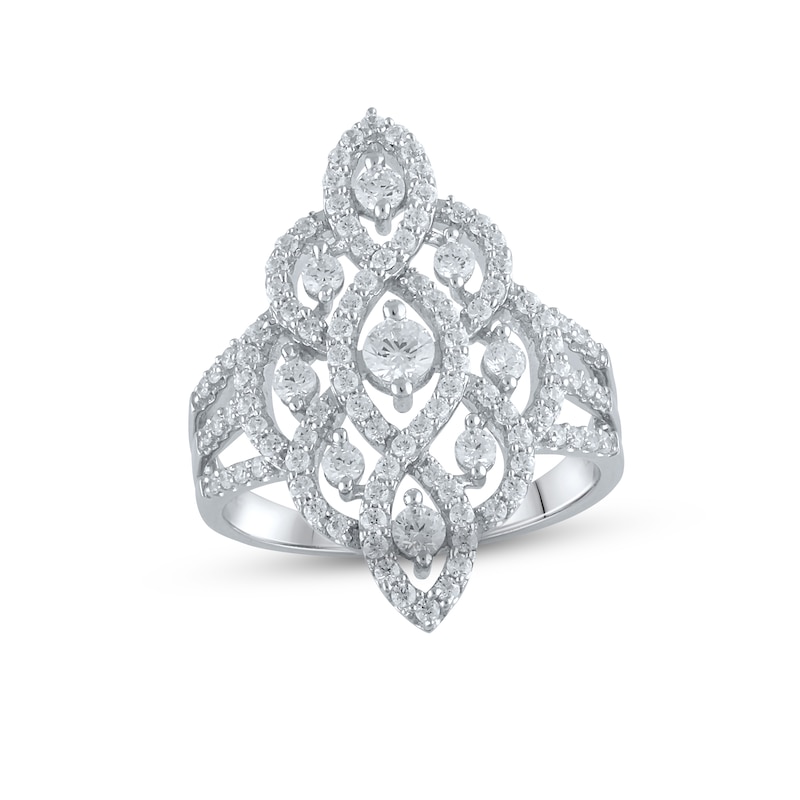 Main Image 1 of Diamond Lace Ring 1 ct tw Round-cut 10K White Gold