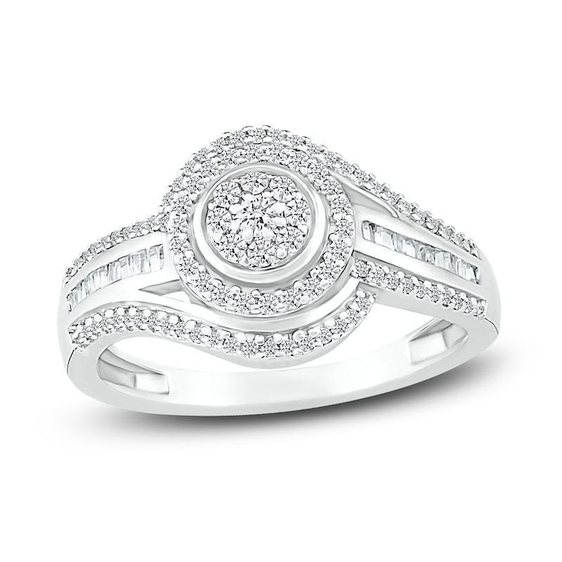 Main Image 1 of Diamond Flower Ring 3/8 ct tw Round & Baguette-cut Sterling Silver