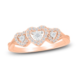 Diamond Three Heart Ring 1/6 ct tw Round-cut 10K Rose Gold