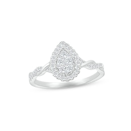 Multi-Diamond Pear-Shaped Halo Promise Ring 1/4 ct tw 10K White Gold