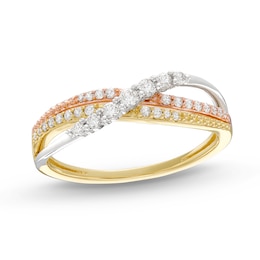 Diamond Bypass Ring 1/4 ct tw Round-cut 10K Tri-Tone Gold