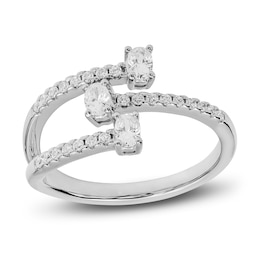 Diamond Three-Stone Deconstructed Ring 1/2 ct tw Oval & Round-cut 10K White Gold