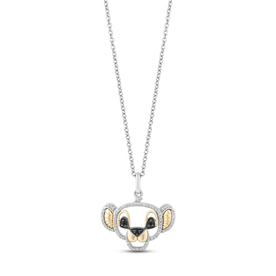 Disney Treasures The Lion King "Simba" Black & White Diamond Necklace 1/6 ct tw Sterling Silver & 10K Yellow Gold 17"