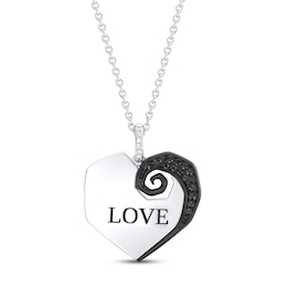 Disney Treasures The Nightmare Before Christmas Black & White Diamond Heart Necklace 1/6 ct tw Sterling Silver 17&quot;