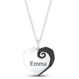 Disney Treasures The Nightmare Before Christmas Black & White Diamond Heart Necklace 1/6 ct tw 10K White Gold 17&quot;