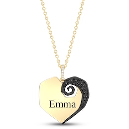 Disney Treasures The Nightmare Before Christmas Black & White Diamond Heart Necklace 1/6 ct tw 10K Yellow Gold 17&quot;