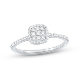 Multi-Diamond Cushion Halo Promise Ring 1/4 ct tw 10K White Gold