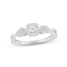 Diamond Cushion Halo Promise Ring 1/10 ct tw Sterling Silver