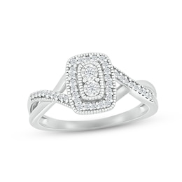 Diamond Elongated Cushion Promise Ring 1/6 ct tw Round-cut Sterling Silver