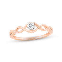 Round-Cut Diamond Solitaire Rope Twist Promise Ring 1/20 ct tw 10K Rose Gold