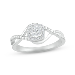 Multi-Diamond Cushion-Shaped Twist Promise Ring 1/10 ct tw Sterling Silver