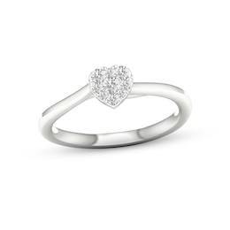 Multi-Diamond Center Heart Promise Ring 1/6 ct tw Round-cut Sterling Silver