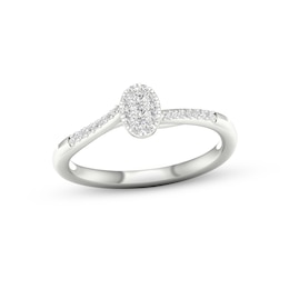 Multi-Diamond Center Oval Promise Ring 1/6 ct tw Round-cut Sterling Silver