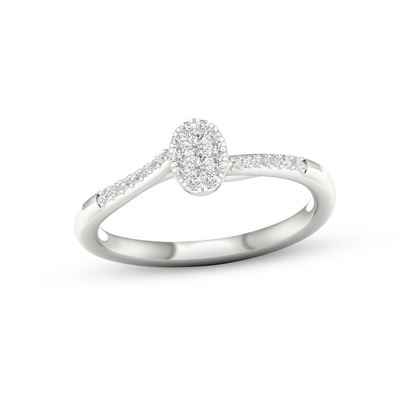 Main Image 1 of Multi-Diamond Center Oval Promise Ring 1/6 ct tw Round-cut Sterling Silver