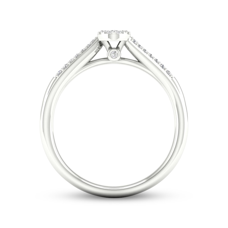 Main Image 4 of Multi-Diamond Center Oval Promise Ring 1/6 ct tw Round-cut Sterling Silver