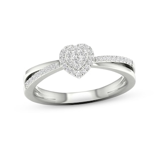 1/4 CT. T.W. Heart-Shaped Multi-Diamond Double Frame Promise Ring in  Sterling Silver