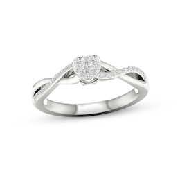 Multi-Diamond Heart Twist Promise Ring 1/6 ct tw Sterling Silver