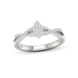 Multi-Diamond Center Marquise Twist Promise Ring 1/6 ct tw Round-cut Sterling Silver