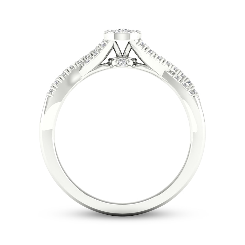 Multi-Diamond Center Round Twist Promise Ring 1/6 ct tw Round-cut Sterling Silver