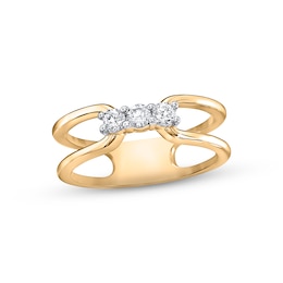 Diamond Three-Stone Ring 1/4 ct tw Round-cut 10K Yellow Gold Size 7