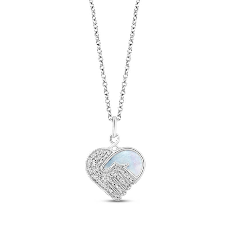 Hallmark Diamonds Mother of Pearl Heart Hands Necklace 1/6 ct tw Sterling Silver 18"