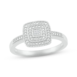 Diamond Milgrain Cushion Ring Sterling Silver