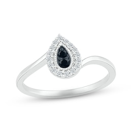 Black & White Diamond Ring 1/6 ct tw Pear & Round-cut Sterling