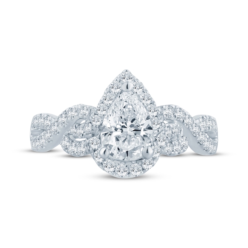 Pear-Shaped Diamond Braided Shank Engagement Ring 1-1/2 ct tw 14K White ...