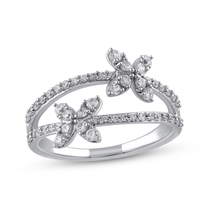 Main Image 1 of Diamond Flower Split Shank Ring 1/2 ct tw Round-cut 10K White Gold